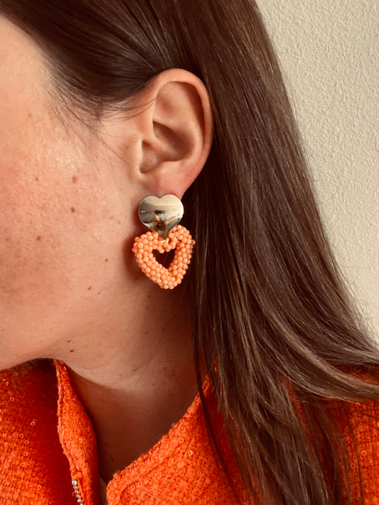 Oranje hart oorbellen