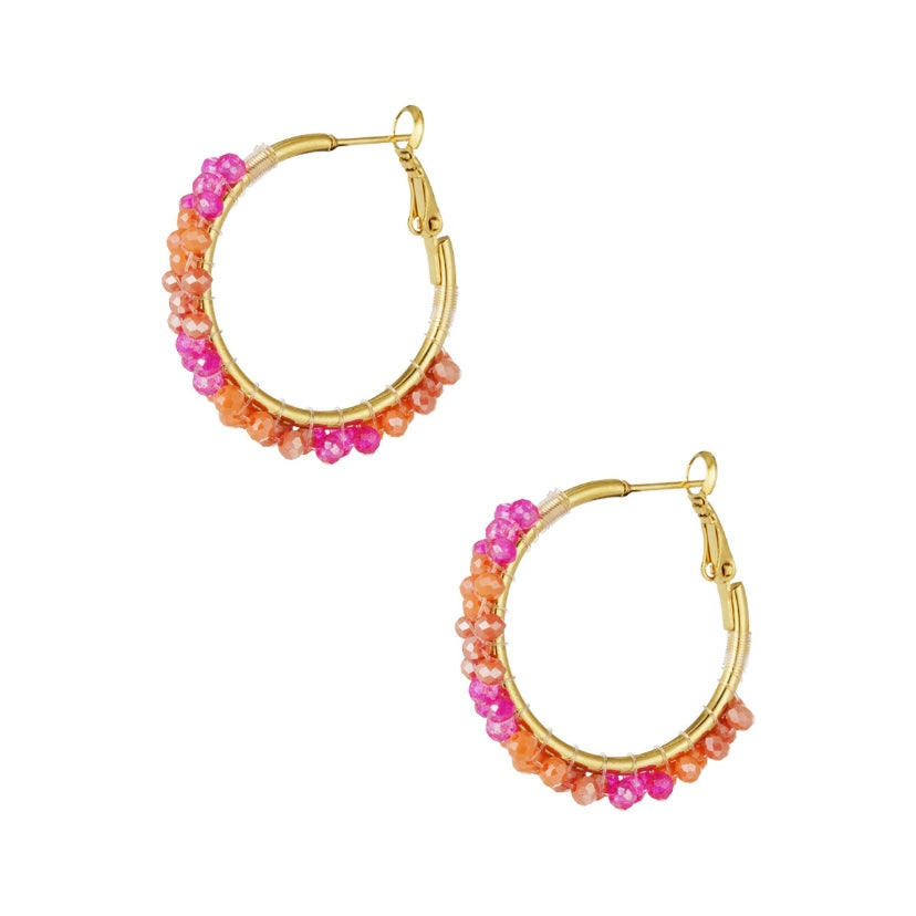 Oranje roze ring oorbellen