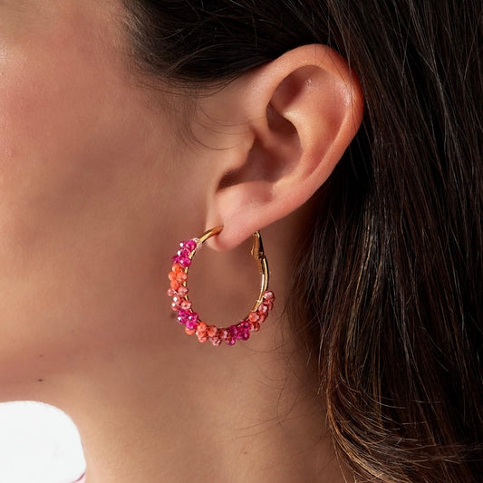 Oranje roze ring oorbellen