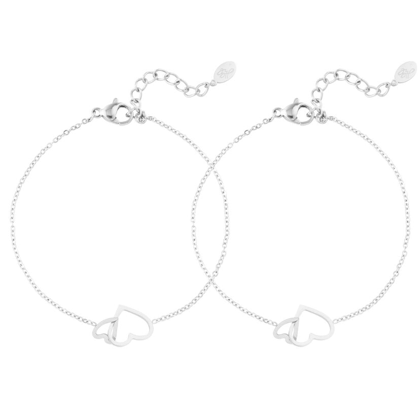 Armbanden hart setje zilver