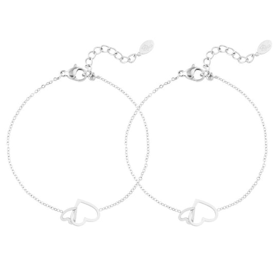 Armbanden hart setje zilver