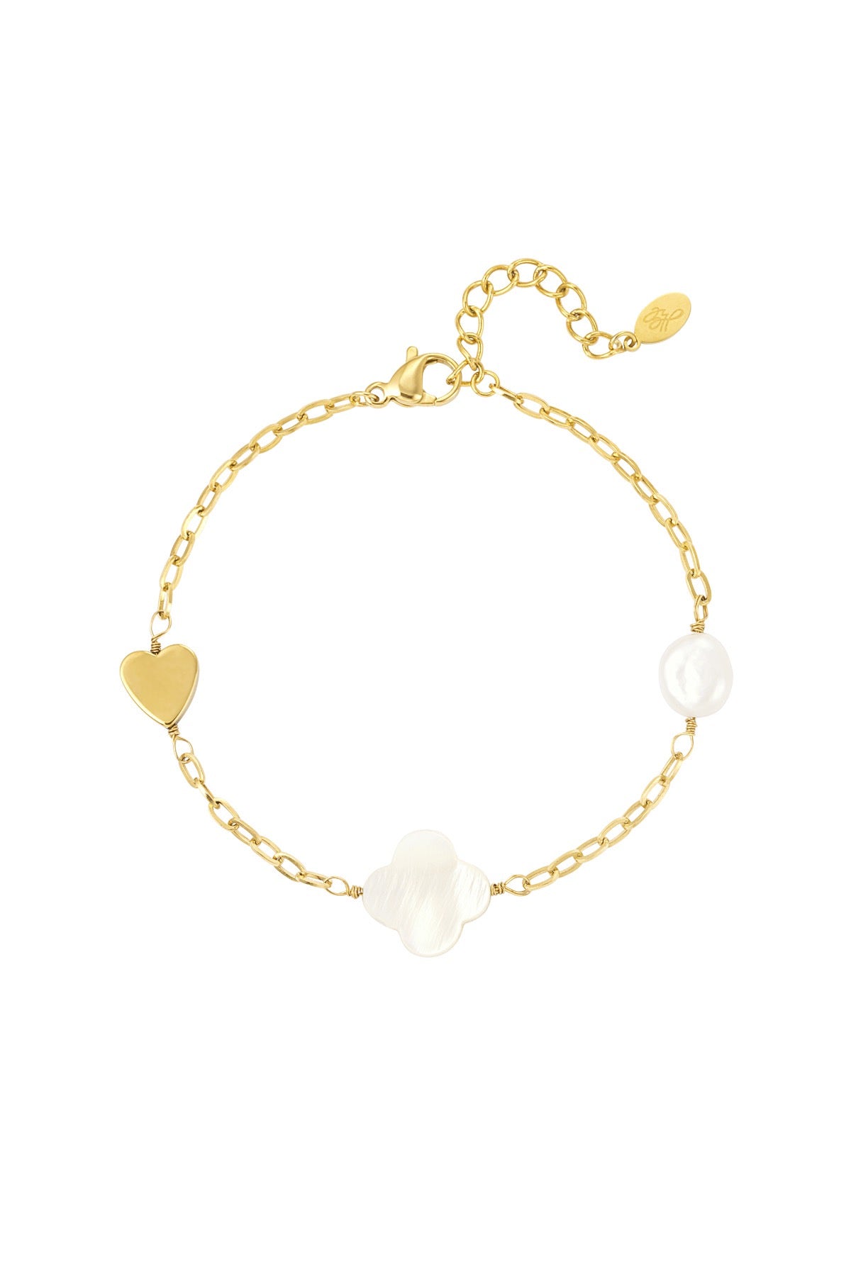 Pearl schakelarmband goud