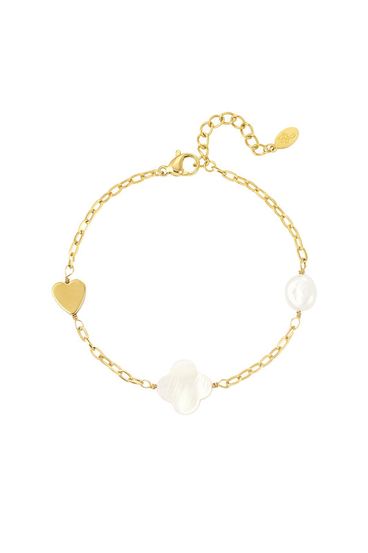 Pearl schakelarmband goud