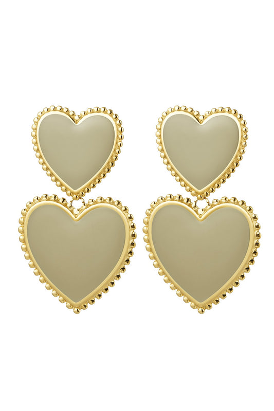 Double heart beige oorbellen